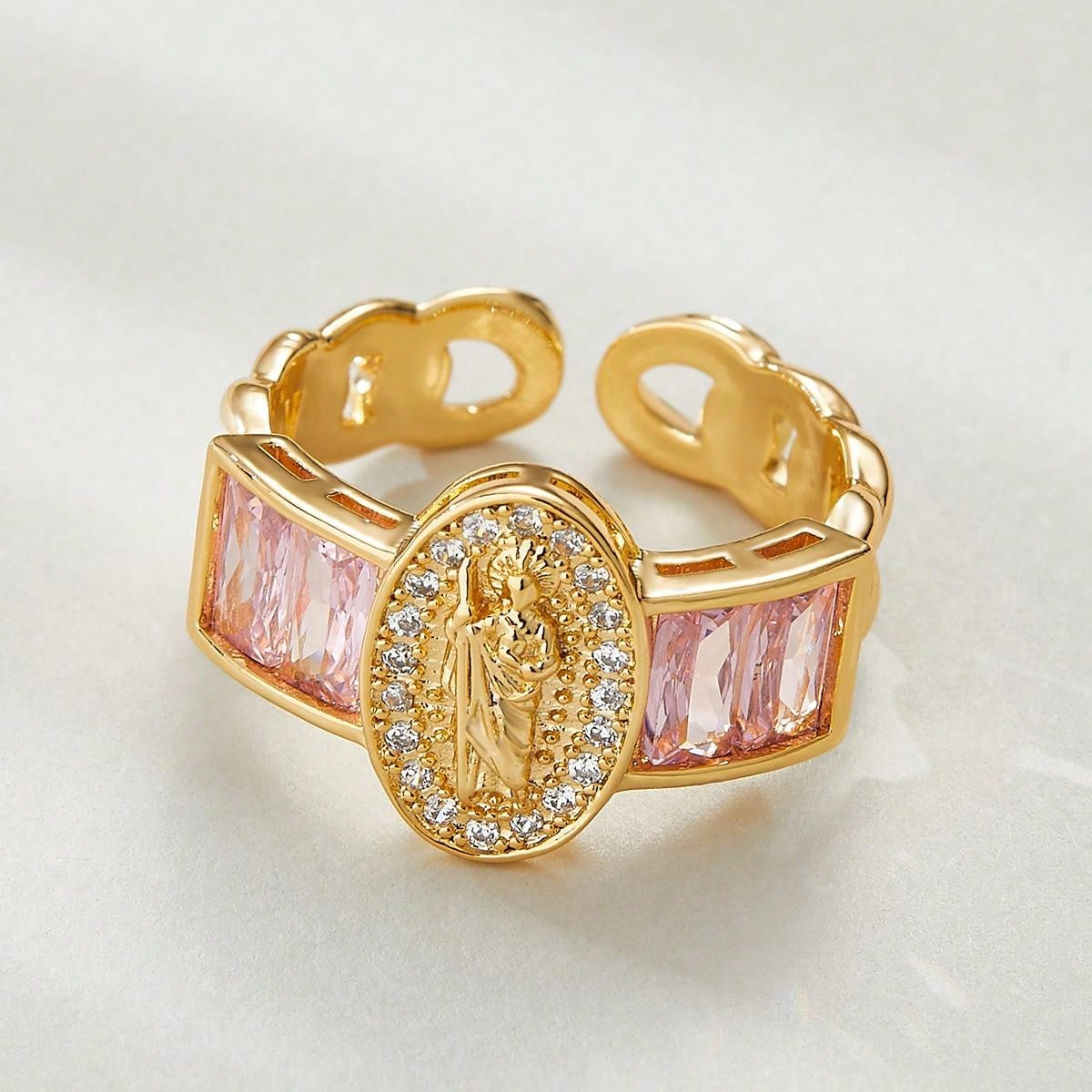 Pink Rings From Shein Elegant Simple Pink Purple Cristo Adjustable San Juditas Ring | SHEIN UK