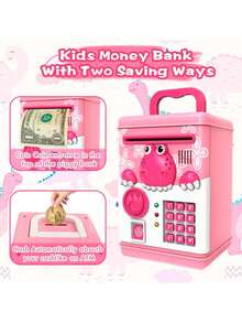 Valentine's Day Ealing Piggy Bank For Boys Girls,Electronic Mini ATM With Digital Password Cash Coins Bills,Kids Safe Money Box,Christmas Birthday Gifts For Kids - 粉色 - 查看 3