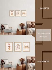 3pcs Framed/Unframed Bohemian Style Children's Canvas Art Prints, Heart And Rainbow Posters, Fun Nursery Wall Decor, Inspirational Quotes Wall Art, Nursery Wall Decoration - Beige - View 2