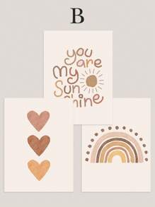 3pcs Framed/Unframed Bohemian Style Children's Canvas Art Prints, Heart And Rainbow Posters, Fun Nursery Wall Decor, Inspirational Quotes Wall Art, Nursery Wall Decoration - Beige - View 7