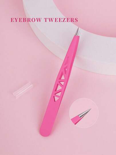 MONKIDS 1pc Stainless Steel Pink Pointed Eyebrow Tweezers, Designed For Precise Brow Hair Plucking, Hollow Triangle Pattern, Slender Tweezer Shape, Non- Hollow Handle Details, Easy Brow Shaping, Grooming Tool Suitable For Daily Brow Maintenance, Brow Shaping, And Makeup Beginners,Cheap,Stocking Stuffers,Makeup,Makeup Tools,Cheap Stuff,Gifts,Gifts For Women,Christmas Gifts,Giveaways,Travel,Cheap Stuff,Travel Essential
