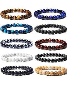 10 件 8 毫米半寶石圓形串珠手鍊,水晶修復彈性時尚串珠手鍊,送給朋友和家人的節日派對珠寶禮物 - 手鍊 - 查看 1