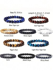 10 件 8 毫米半寶石圓形串珠手鍊,水晶修復彈性時尚串珠手鍊,送給朋友和家人的節日派對珠寶禮物 - 手鍊 - 查看 2