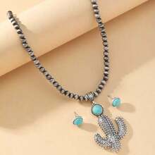 1 件/套西式牛頭、閃電、仙人掌、心形、花朵、綠松石和風格吊墜項鍊和耳環 - 白松石 - 查看 17