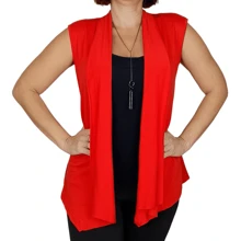 Colete Feminino Vermelho Viscolycra Terceira Peça Longo Elegante Cardigan - Vermelho - Visão 3