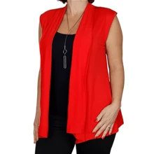 Colete Feminino Vermelho Viscolycra Terceira Peça Longo Elegante Cardigan - Vermelho - Visão 6