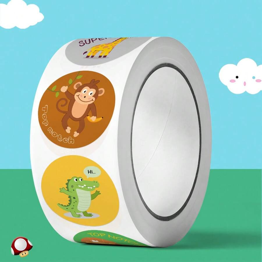 500pcs/Roll 2.5cm Cartoon Reward & Motivation Stickers Label Office Stationery Decoration Sticker Seal - Multicolor - View 1