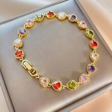 1pc Elegant & Delicate Colorful Heart-Shaped Cubic Zirconia Decorated Bracelet, Perfect Gift For Women'S Birthday And Holidays - Love Bracelet - View 1