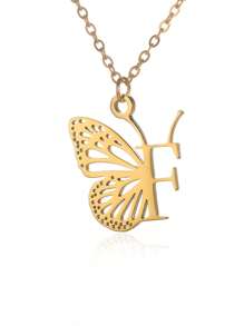 1入單一金色不銹鋼字母a-z首飾蝴蝶墜項鍊,適合女性,節日禮物 - 金色 - 查看 20