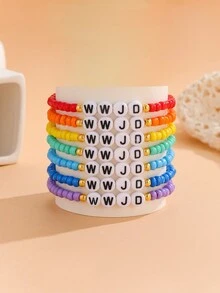 7入組波西米亞風格彩虹珠子手環,適用於女性 - 彩色的 - 查看 1
