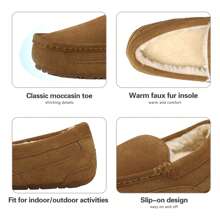 Men's House Slippers Moccasin Indoor Outdoor Fuzzy Furry Loafers Warm Comfortable Shoes - Cà phê nâu - Xem 3