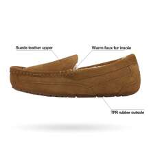 Men's House Slippers Moccasin Indoor Outdoor Fuzzy Furry Loafers Warm Comfortable Shoes - Cà phê nâu - Xem 4