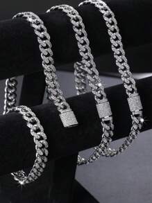 1 件歐美邁阿密時尚 12 毫米手鍊男士潮流街頭項鍊毛衣鍊各種尺寸 - 銀色 - 查看 1