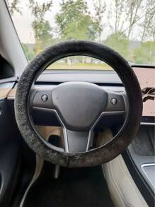 1pc Short Plush Winter Warm Steering Wheel Cover, Cute, Breathable, Non Slip, Comfortable - Black - View 2