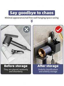 1PC Wall Mounted Hair Dryer Holder Bathroom Shelf Without Drilling Plastic Hair Dryer Stand Bathroom Organizer Bathrooms Accessory - Black - View 6