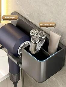 1PC Wall Mounted Hair Dryer Holder Bathroom Shelf Without Drilling Plastic Hair Dryer Stand Bathroom Organizer Bathrooms Accessory - Black - View 2