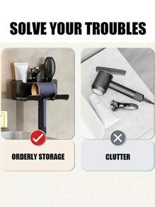 1PC Wall Mounted Hair Dryer Holder Bathroom Shelf Without Drilling Plastic Hair Dryer Stand Bathroom Organizer Bathrooms Accessory - Black - View 5