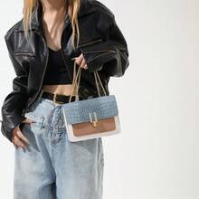 鱷魚紋肩背包迷你鏈帶斜跨包女士pu皮方形錢包 - 淺藍色 - 查看 7