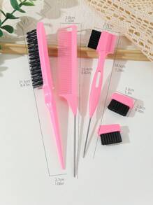 5pcs Hair Styling Comb Set, Includes 1 Pink Detachable Volumizing Comb (With 2 Replacement Parts), 1 Tail Comb And 1 Regular Comb. Volumizing Comb, Tail Comb, Edge Comb, Suitable For Salon Hair Styling, Double-Ended Tail Comb, Can Be Used For Parting, Backcombing, Grooming And Creating Smooth Hairstyles. - Pink - View 3