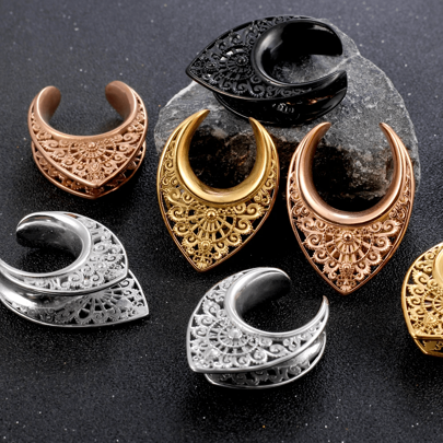 2PCS Vintage Design Stainless Steel Ear Saddle Expander Piercing Plugs For Stretched Earlobe Body Gauges Earrings Jewelry