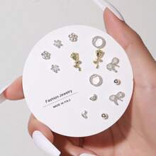 14pcs/Set Cute Flower, Heart & Bow Stud Earrings For Women, Suitable For Casual Daily Wear