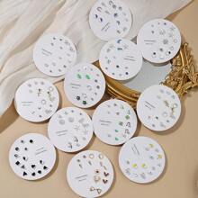 14pcs/Set Cute Flower, Heart & Bow Stud Earrings For Women, Suitable For Casual Daily Wear