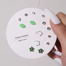 14pcs/Set Cute Flower, Heart & Bow Stud Earrings For Women, Suitable For Casual Daily Wear