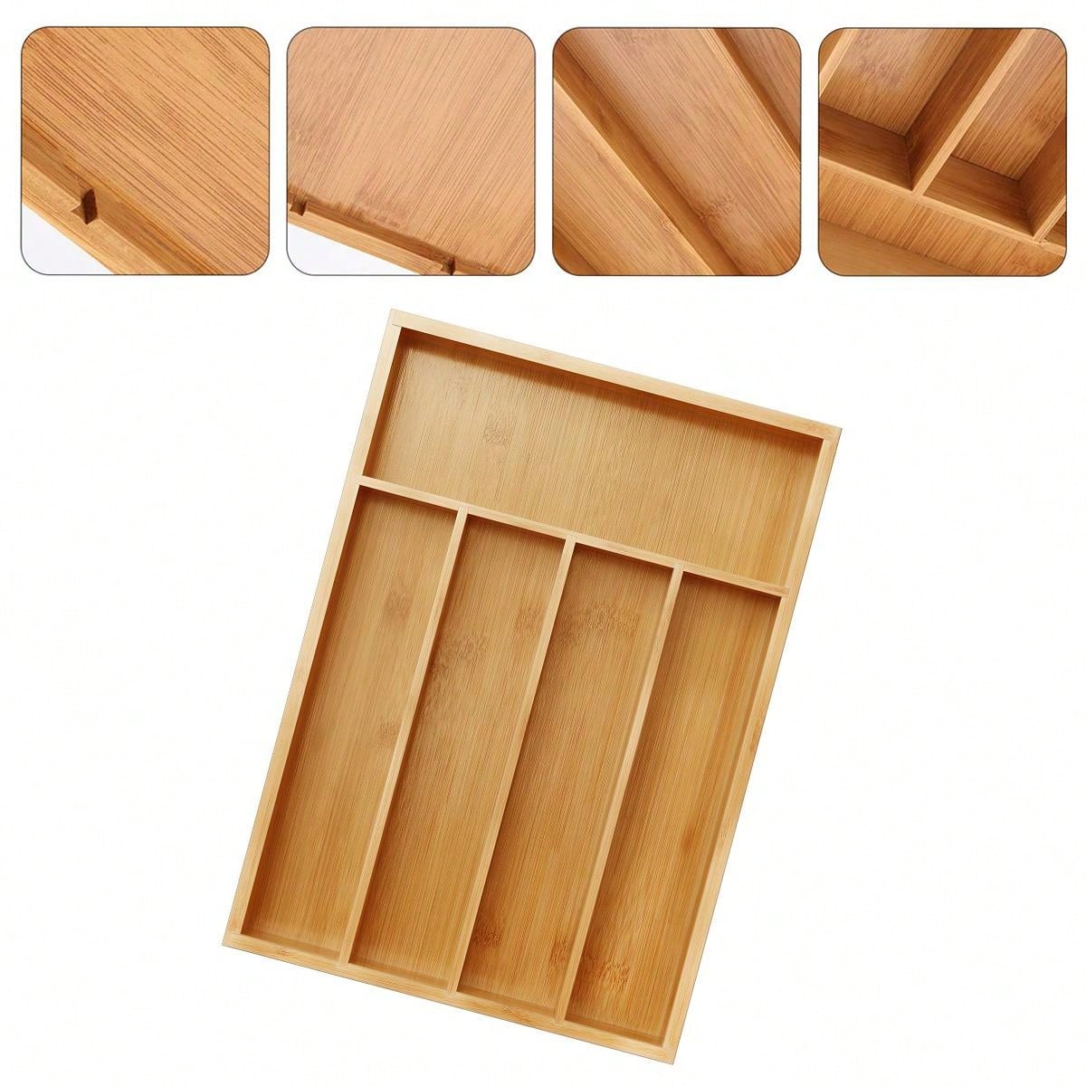Bamboo Utensil Drawer Organizer, Cutlery Tray Desk, Silverware Holder