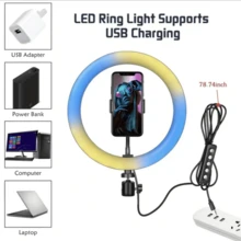1pc RGB LED Ring Light, 10inch With Table Tripod Stand For Camera Phone Selfie Video Dimmable Makeup Video Live Stream Studio You - Style 4 - View 5