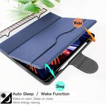 iPad 12.9 Loại vỏ iPad Thế hệ Loại vỏ Da Với Bút chì Folio Đứng Thông minh Che phủ Với Tự động Ngủ/Thức - Màu xanh lam - Xem 5