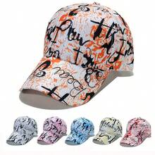 1pc/Pack A02-Orange Spring And Summer Sun Hats For Men And Women, And Versatile Sun Hats, Colorful Graffiti Letters Baseball Caps, Peaked Caps - Orange - View 1