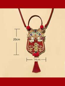 1入組嬰兒紅色老虎頭繡花零錢包,斜背包,包,適用於新年,兒童節,生日派對或日常使用 - 紅色 - 查看 6