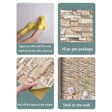 10入組3d立體岩石圖案防水自黏式牆貼,適用於廚房、客廳、臥室、浴室、辦公室裝飾 - 彩色 - 查看 8