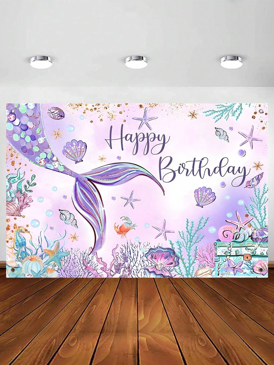 1pc Mermaid Tail Decorative Background Cloth, Modern Vinyl Beauty Backdrop Banner For Birthday Wedding Party - Multicolor - View 1