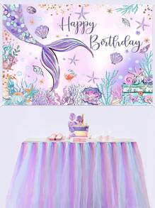 1pc Mermaid Tail Decorative Background Cloth, Modern Vinyl Beauty Backdrop Banner For Birthday Wedding Party - Multicolor - View 4