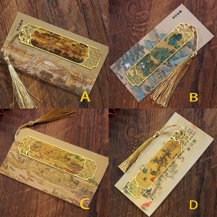 1pc Classical Brass Metal Chinese Painting Bookmark - Multicolor - View 1