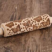 1入組13.7英寸蝴蝶和花紋木製擀麵棍,適用於製作餅乾、薄餅等甜點,節日禮物首選 - 棕色 - 查看 5