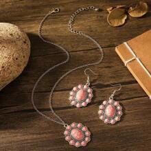 1 件/套西式牛頭、閃電、仙人掌、心形、花朵、綠松石和風格吊墜項鍊和耳環 - 白松石 - 查看 7