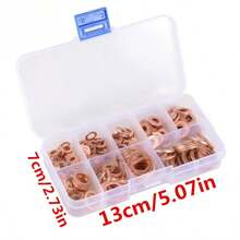 100pcs Copper Washer, O-Ring Copper Gasket Assortment, Flat Ring Seal Set, Automotive Copper Sealing Ring, With Storage Box - Bronze - View 7