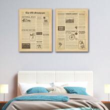 2-Panel Vintage Newspaper Prints Without Frame, Modern Polyester Orange English Typography Rectangle Wall Art Decor, Suitable For Living Room, Bedroom, Study, Children'S Room Home Decor - Multicolor - View 4