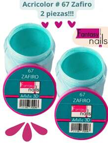 2 Piezas #67 Zafiro Acrilico Acricolor 3D para uñas Manicura  8 gramos- Fantasy Nails. - verde menta - Ver 2