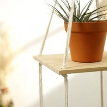 1pc Handmade Bohemian Style Square Single Layer Wooden Board Wall Hanging Shelf For Home, Guesthouse, Flower Pot Storage - Apricot - View 6