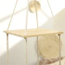 1pc Handmade Bohemian Style Square Single Layer Wooden Board Wall Hanging Shelf For Home, Guesthouse, Flower Pot Storage - Apricot - View 4