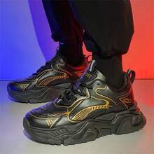 新款厚底運動鞋男士厚底運動鞋，增高潮流鞋 - 黑色 - 查看 6