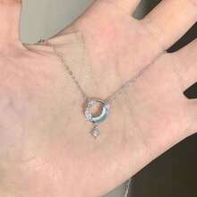 1入銀色夢幻星河＆月亮吊墜項鍊,適用於女性,多用途防暈鏽鎖骨鏈 - 銀色 - 查看 3