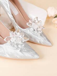 1對透明塑膠水晶花鞋夾,多功能且可拆式,適用於高跟鞋和平底鞋 - 無色 - 查看 5