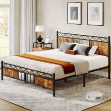 Twin Size Metal Bed Frame With Headboard, 14 Inch Mattress Foundation With Steel Slat Support, Premium Support, 13 Inch Under-Bed Storage, Noise Free, No Box Spring Needed, Black,White - màu đen - Xem 2