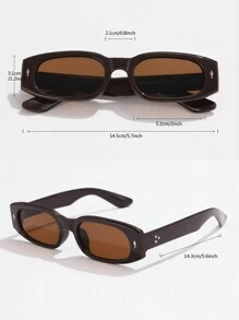 1 件女士棕色塑料椭圆形经典复古 Y2k 时尚眼镜适合日常、派对和度假使用，带眼镜盒 - 棕色 - 查看 4