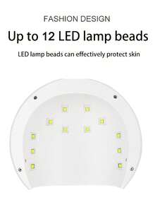 1pc 12 Led 36w Nail Polish Gel Dryer Machine With Three Timer Settings And Smart Sensor Uv Gel Lamp (Pink/White) - White - View 4