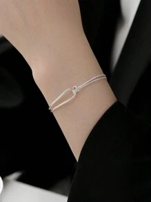 1入簡約款雙層不對稱鏈結扣手鍊,附帶時尚涼感 - 復古銀色 - 查看 3